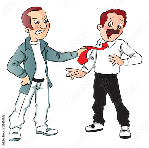 Vector of angry man pulling businessman's tie.