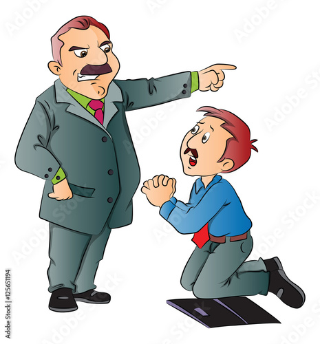 Vector of junior executive begging for work.