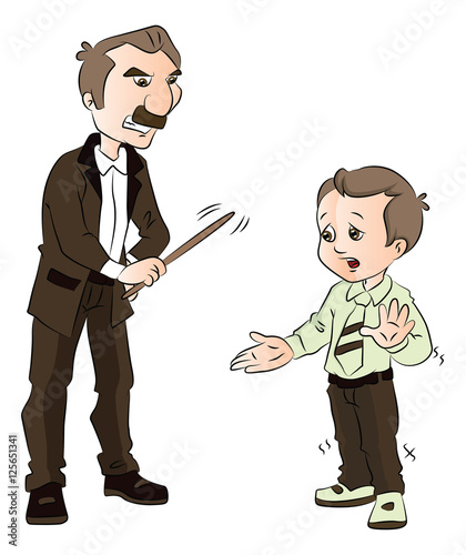 Vector of boy being beaten up by his teacher.