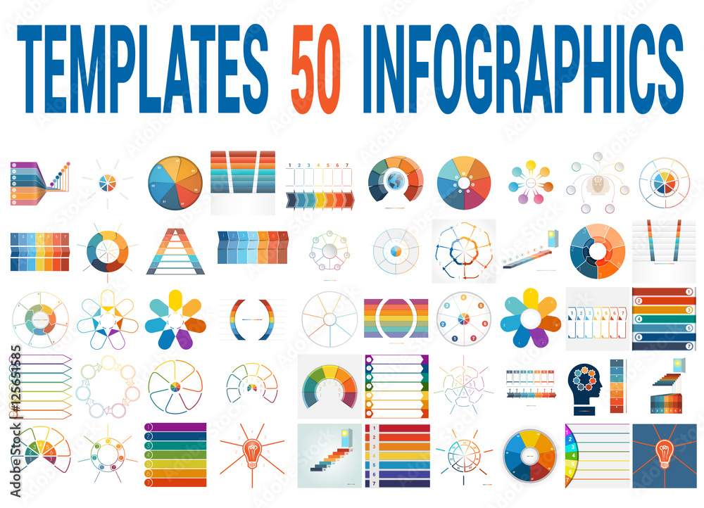 50 Vector Templates for Infographics for seven positions.