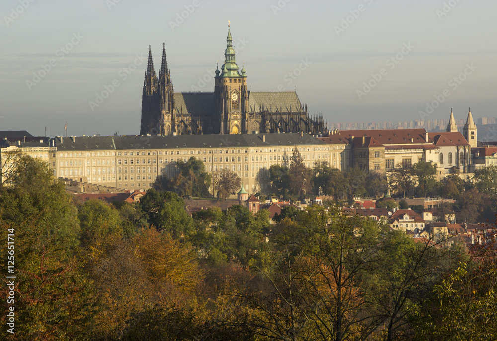 Autumn in Prague,  view of Prague Castle from the height of Petrin Hill