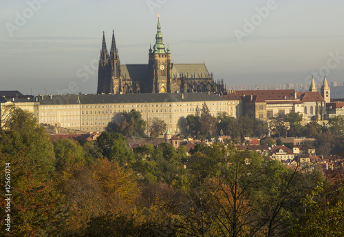 Autumn in Prague, view of Prague Castle from the height of Petrin Hill