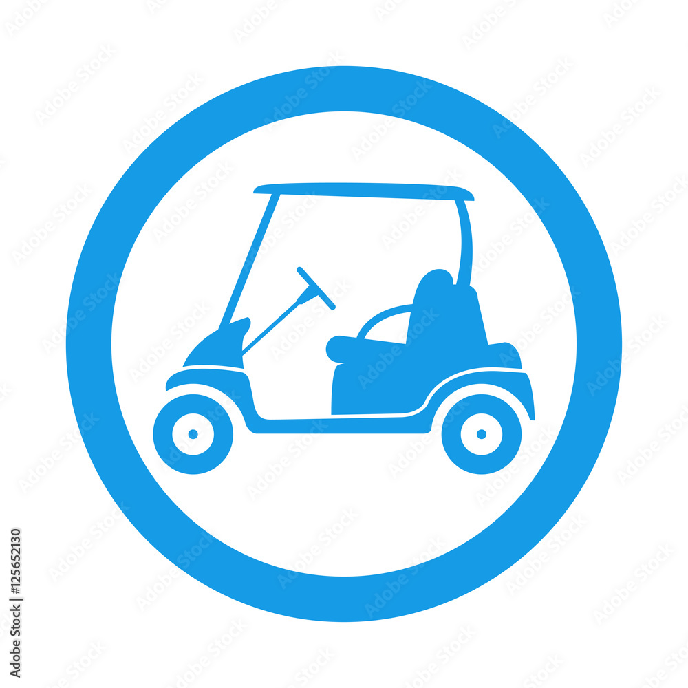 Icono plano carro golf en circulo color azul