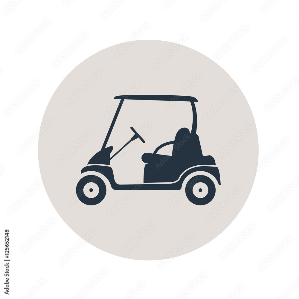Icono plano carro golf en circulo gris