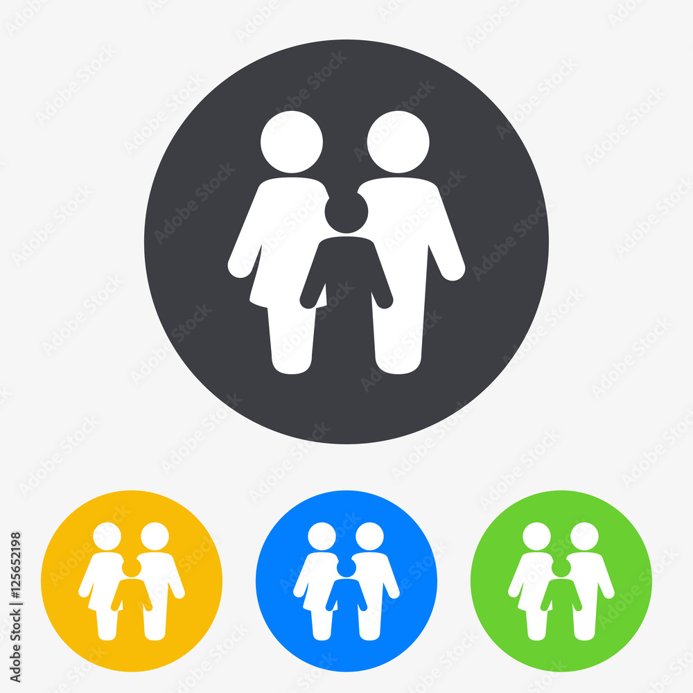Icono plano familia en circulo varios colores Icono plano familia en circulo varios colores