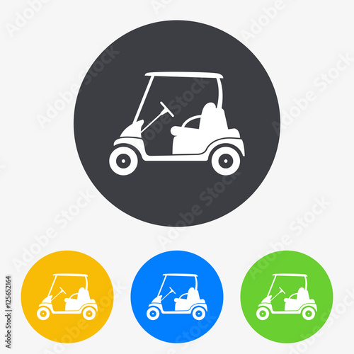 Icono plano carro golf en circulo varios colores