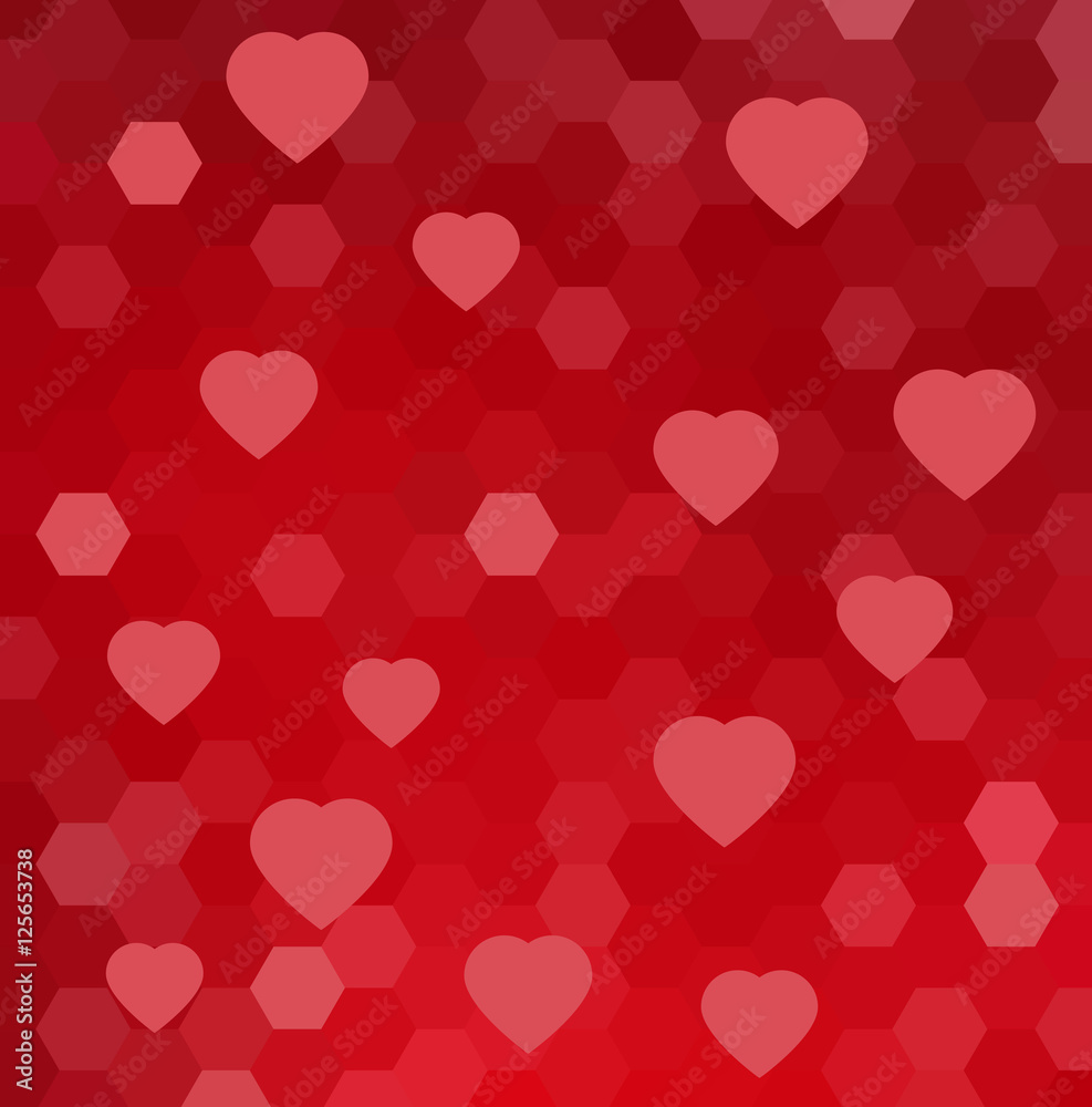 Abstract pink polygonal background with hearts