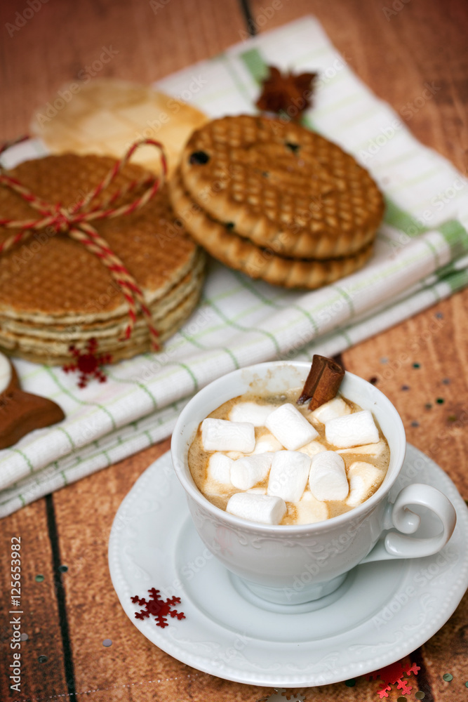 cocoa with marshmallows and Christmas treats cocoa with marshmallows and Christmas treats