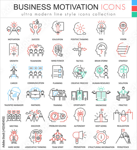 Vector Business motivation and discipline ultra modern color outline line icons for apps and web design.