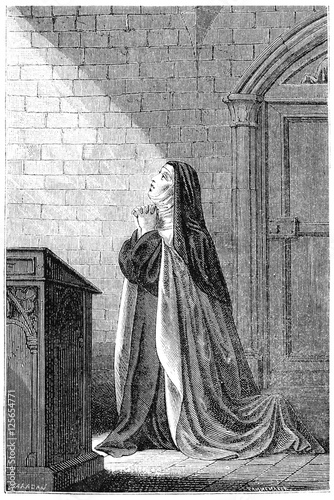 Mrs. Acarie Carmelite nun, vintage engraving.