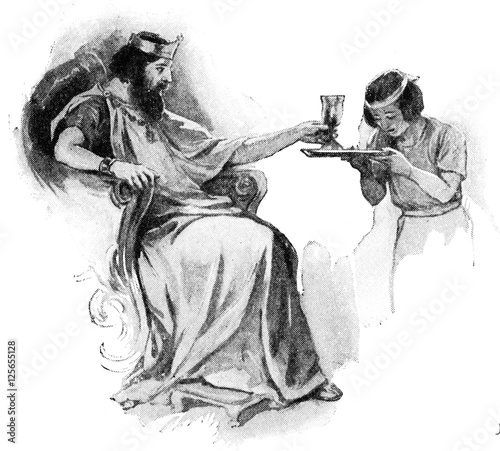 In olden times certain royal cups, vintage engraving.