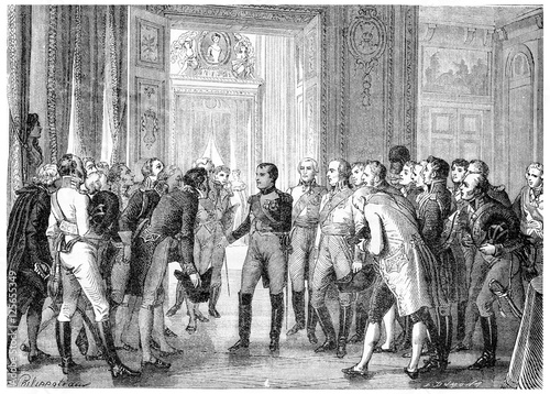 Photography Napoleon in Dresden, vintage engraving.