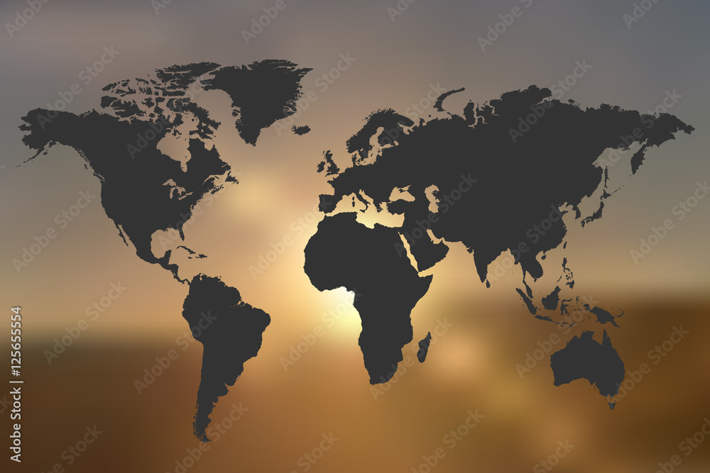 World Map Sunset Illustration