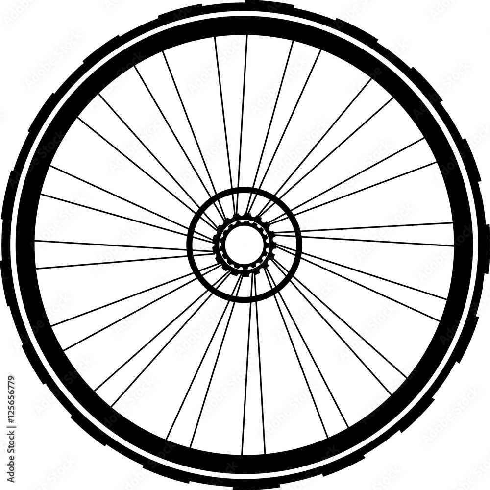 bike wheel black silhouette. bicycle wheels with tyre and spokes. isolated on white Stock