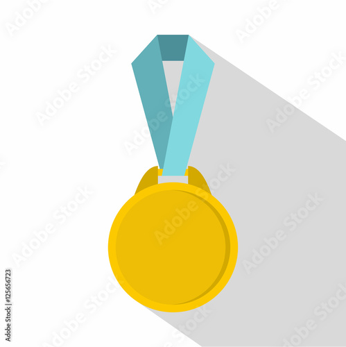 Round medal with ribbon icon. Flat illustration of round medal with ribbon vector icon for web