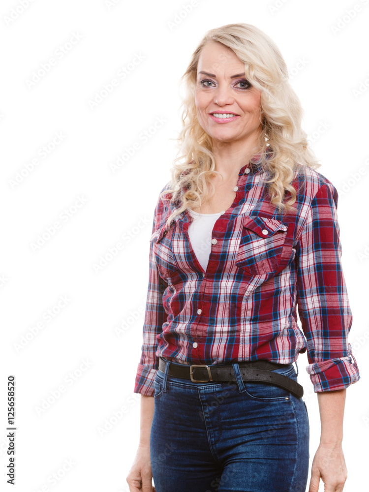 Mid aged woman casual style posing Mid aged woman casual style posing