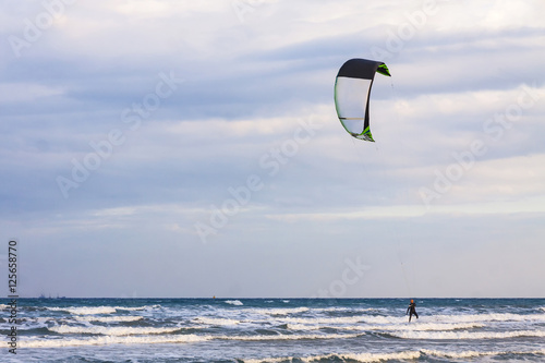 Kitesurfing on a Lady's Mile beach, Limassol, Cyprus
