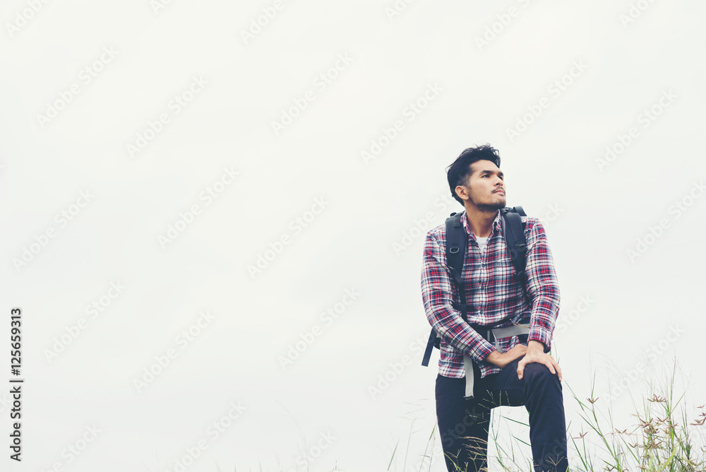 Young traveler man with backpack. Young traveler man with backpack.