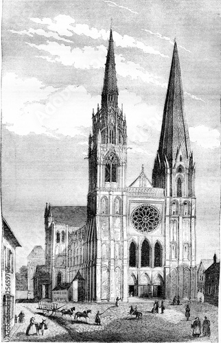 Obraz na płótnie Chartres Cathedral, vintage engraving.