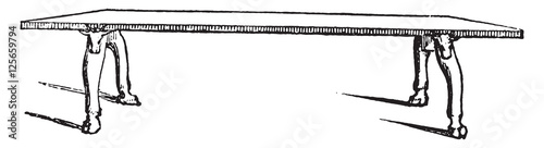 Bronze bench found in tequila, vintage engraving.