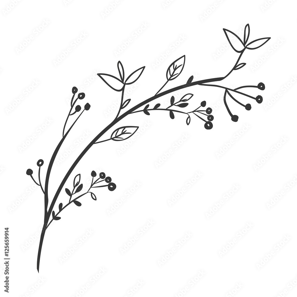 gray scale decorative branch with leaves vector illustration
