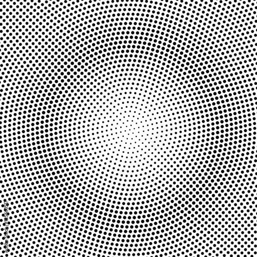 Abstract dotted radial halftone background. Vector backdrop from dots