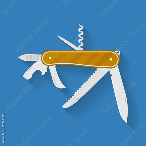 Icon of knife. Multi functional camping and hiking tool. Pocket equipment.