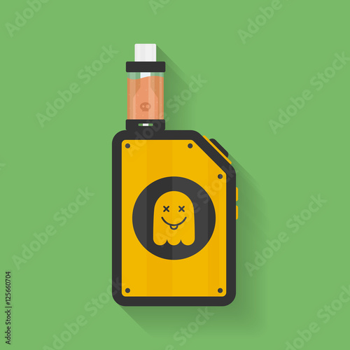 Icon of Vape device with ghost silhouette. Electronic cigarette with e-liquid. Vector Vaping symbol. Box mod with Rebuildable tank atomizer, clearomizer, cartomizer.