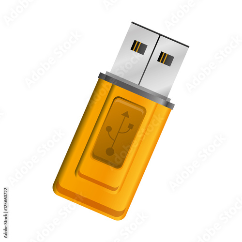 silhouette yellow usb memory drive vector illustration