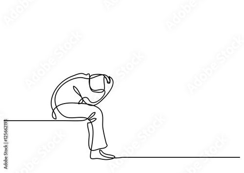 continuous line drawing of depressed man sitting