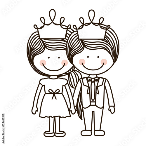 silhouette girl and boy standing with crown vector illustration