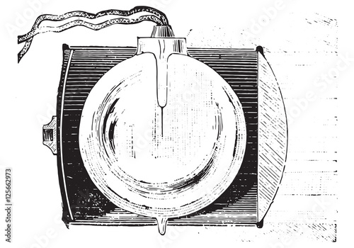 Electric tealight, vintage engraving.