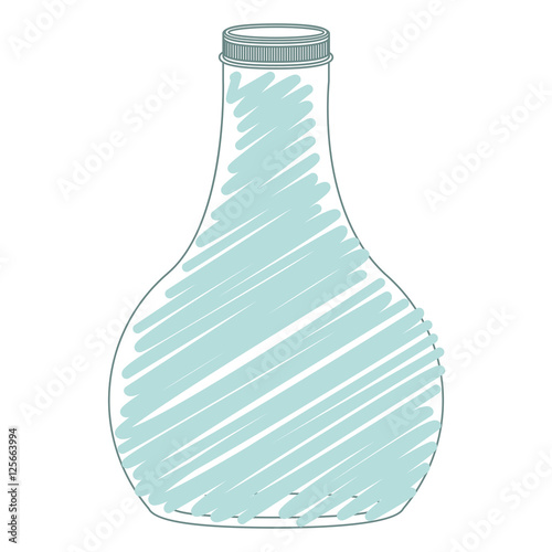 silhouette wide glass bottle down with blue stripes vector illustration