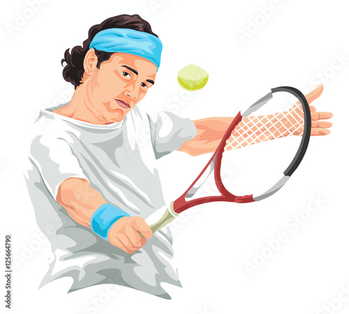 Vector of tennis player hitting backhand shot.