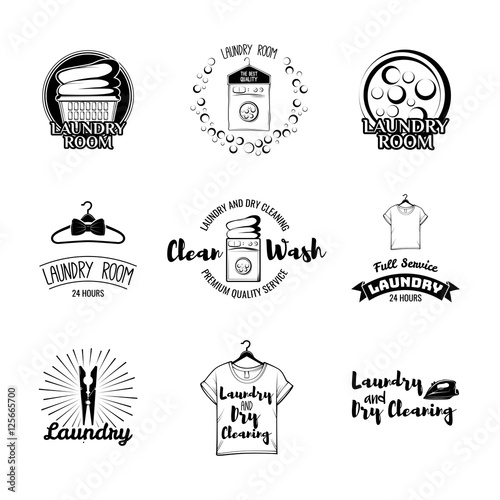 Laundry basket. Washing Machine. A Clothes hanger. The t-shirt. Sportive T-Shirt. Case For Clothes. Iron. Dry cleaning. Labels and Badges Set.