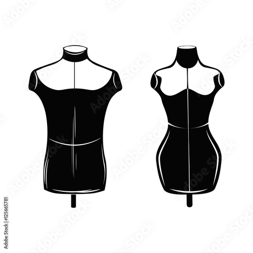 Vintage fashion mannequins isolated on white.