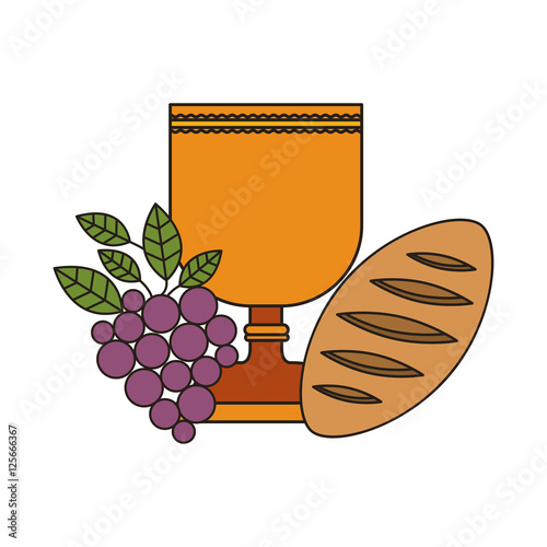 holy grail with grapes and bread. communion icon. vector illustration