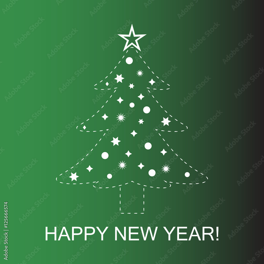 Vector illustration of a christmas tree on a green background with text Happy new year! Vector illustration of a christmas tree on a green background with text Happy new year!