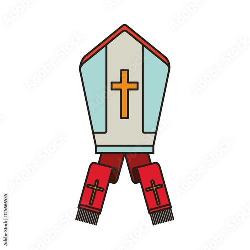 pope hat with religious cross icon over white background. vector illustration