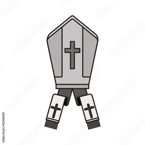 pope hat with religious cross icon over white background. vector illustration