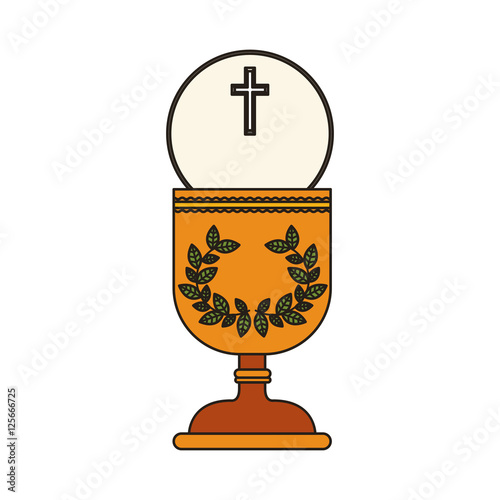 gold holy grail with cross. religion catholic and christianity icon. vector illustration