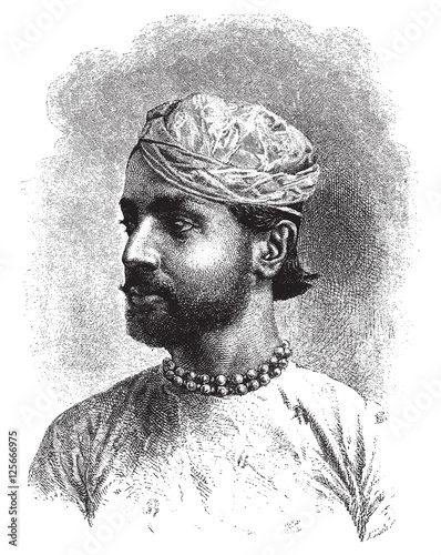 Sheodan Sing Maharao Raja Ulwur, vintage engraving.