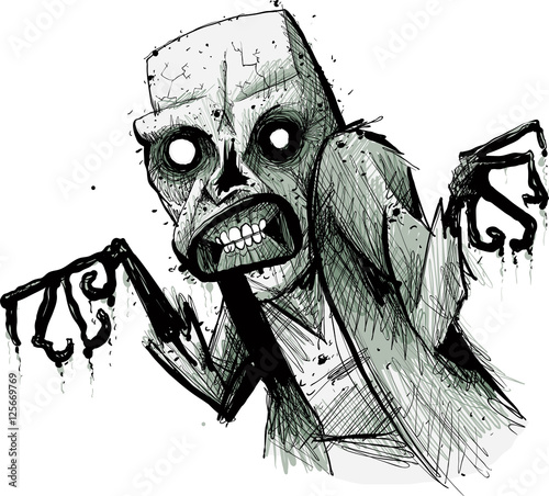 A hungry, spooky, cartoon zombie lurking and decaying.