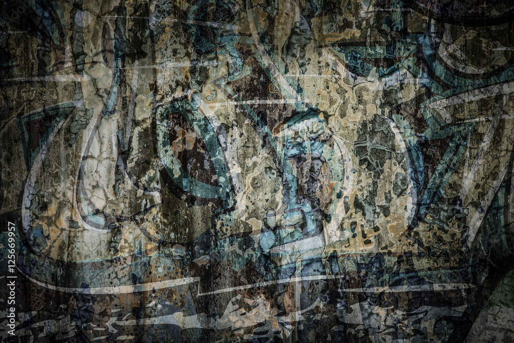 Fototapeta premium Faded color painting on cracked wall