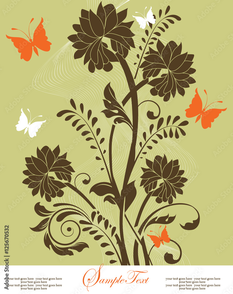 Fototapeta Vintage invitation card with ornate elegant retro abstract flora