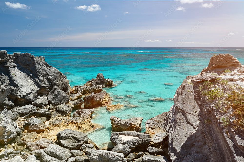 wild rocky beach with clean water