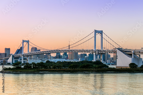 View of Tokyo bridge from odaiba at twilight time in Tokyo,Japan