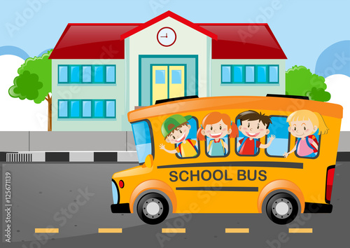 Kids riding on school bus to school