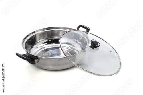 stainless steel cooking pot isolated on white background
