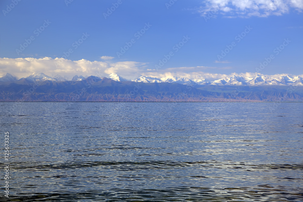 Clear mountain lake Issyk-Kul.